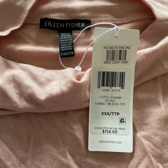 NWT Eileen Fisher Stretch Terry Funnel Neck Box-Top Sz XXS Blush Boxy Fit $158 - Picture 4 of 9
